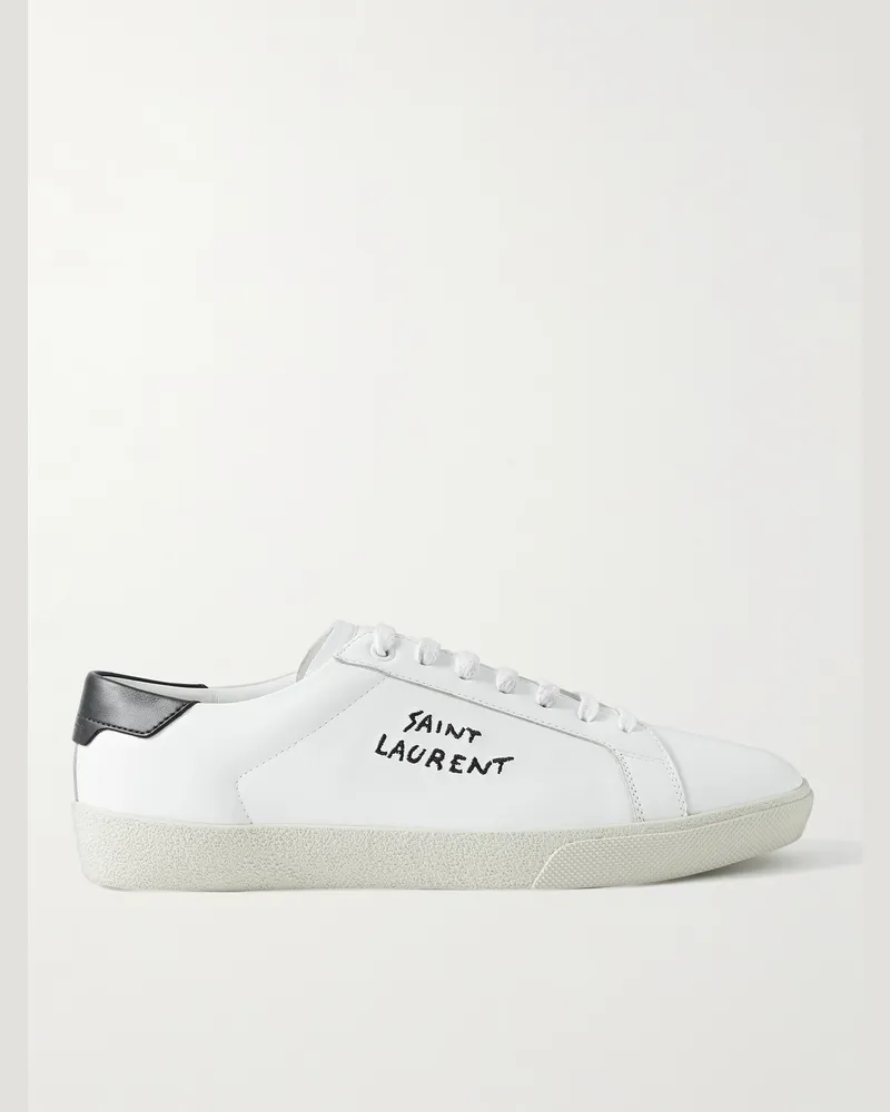 Saint Laurent SL/06 Court Classic Logo-Embroidered Leather Sneakers White
