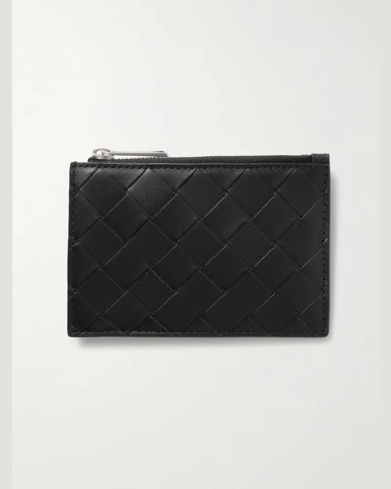 Bottega Veneta Kartenetui aus Intrecciato-Leder mit Reißverschluss Schwarz