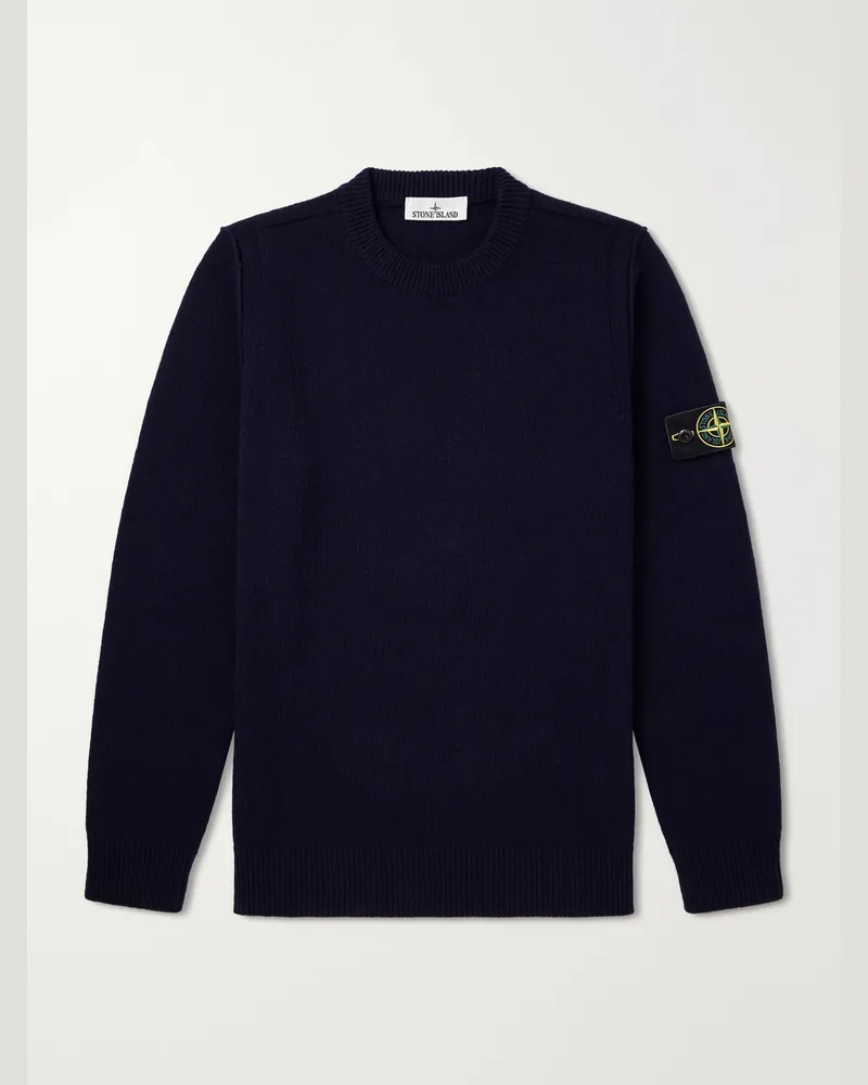 Stone Island Logo-Appliquéd Wool-Blend Sweater Blue