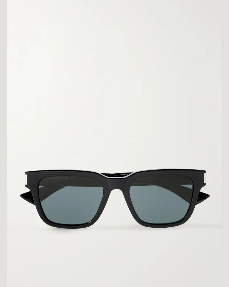 Saint Laurent Sonnenbrille mit eckigem Rahmen aus Azetat und silberfarbenen Details Schwarz