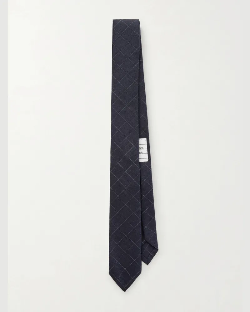 Thom Browne 2cm Checked Cotton and Wool-Blend Tie Blue