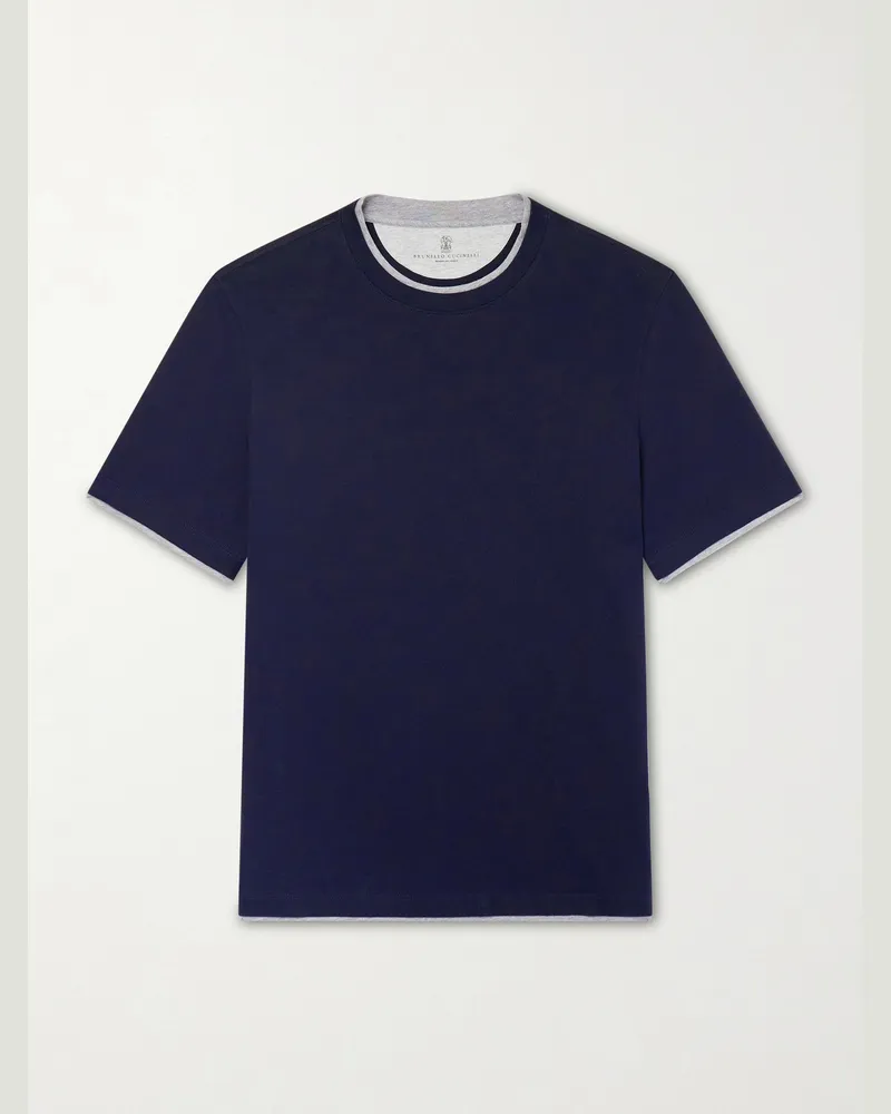 Brunello Cucinelli Layered Cotton-Jersey T-Shirt Blue