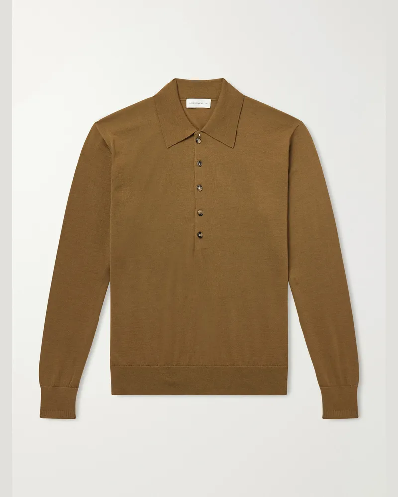 Dries van Noten Muano Merino Wool Polo Shirt Neutrals