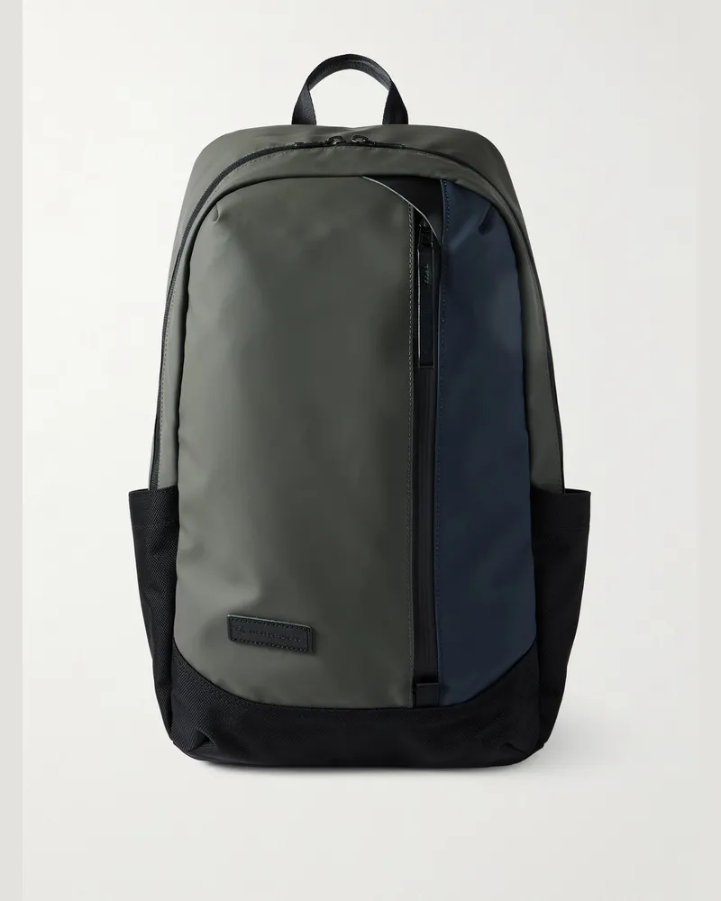 MASTER PIECE Slick Logo-Appliquéd Leather and CORDURA® Ballistic Nylon Backpack Gray