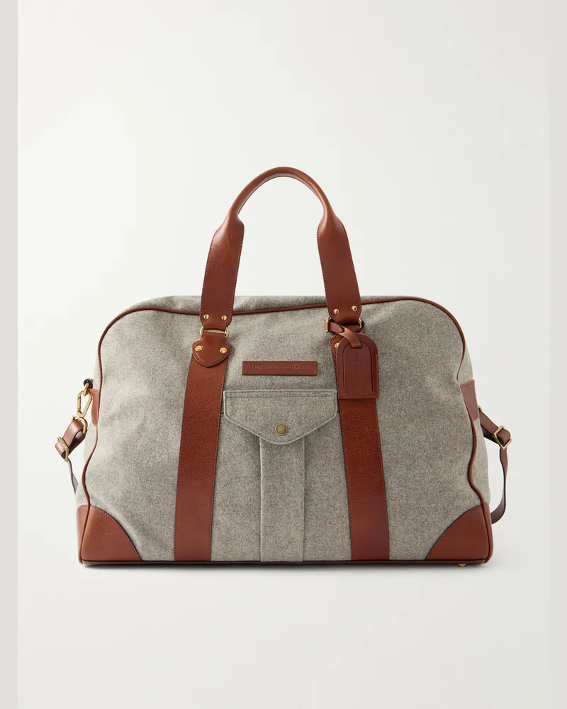 Brunello Cucinelli Leather-Trimmed Flannel Weekend Bag Green