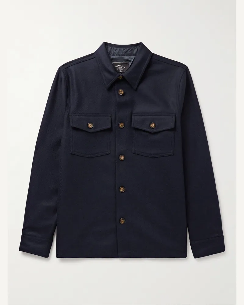 Portuguese Flannel Hemdjacke aus Woll-Tweed Blau