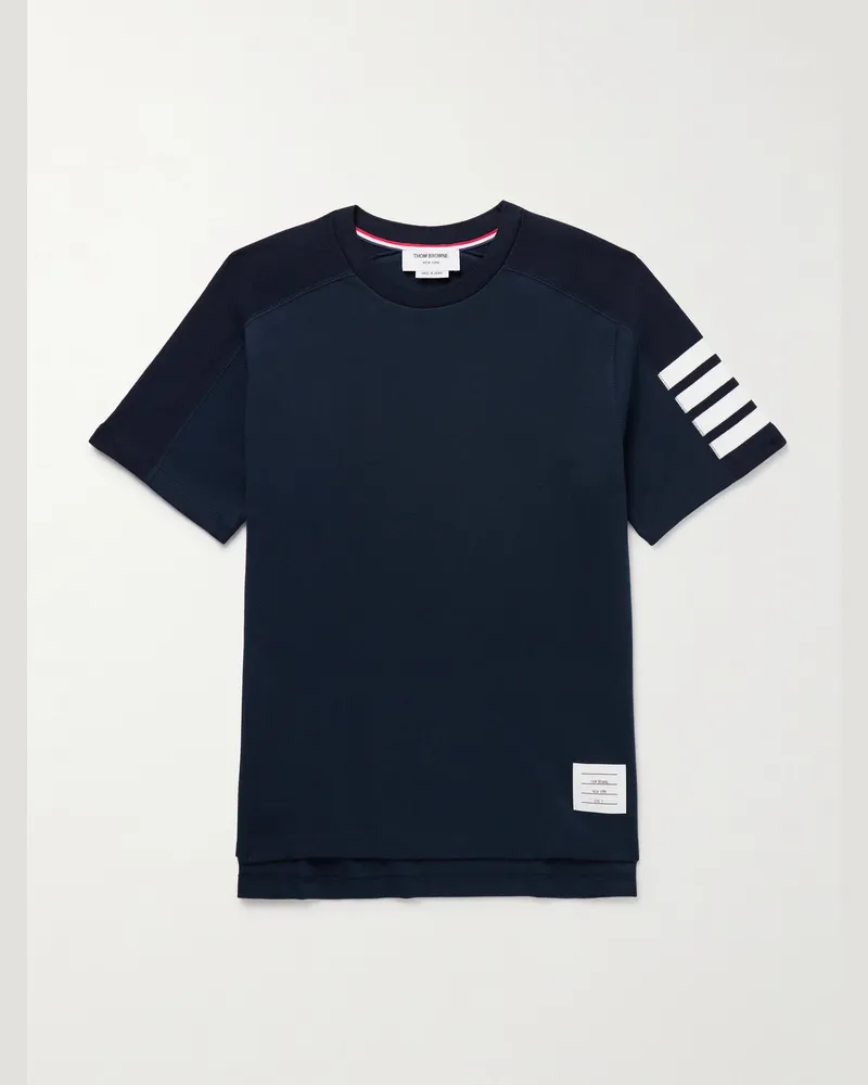Thom Browne Striped Cotton-Jersey T-Shirt Blue