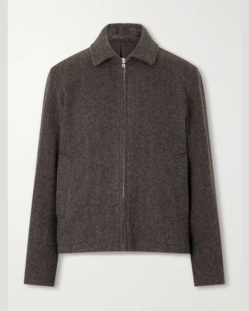 MR P. Herringbone Wool, Silk and Cashmere-Blend Blouson Jacket Brown