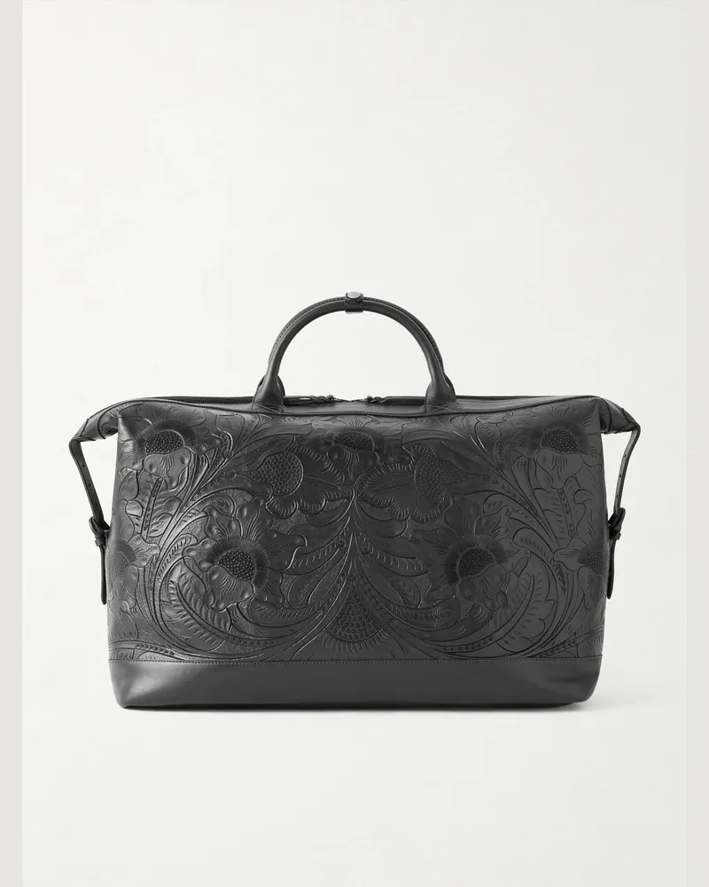 RRL Engraved Leather Weekend Bag Black