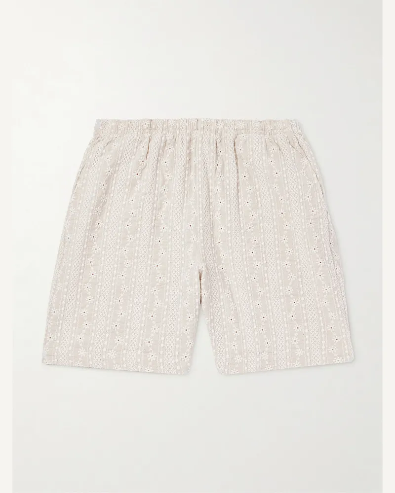 Richard James Gerade geschnittene Shorts aus einer bestickten Baumwoll-Leinenmischung Neutral