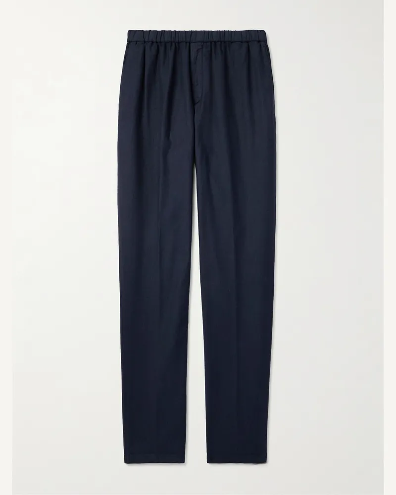 Boglioli Schmal zulaufende Hose aus einer Stretch-Leinen-Baumwollmischung mit Fischgratmuster Blau