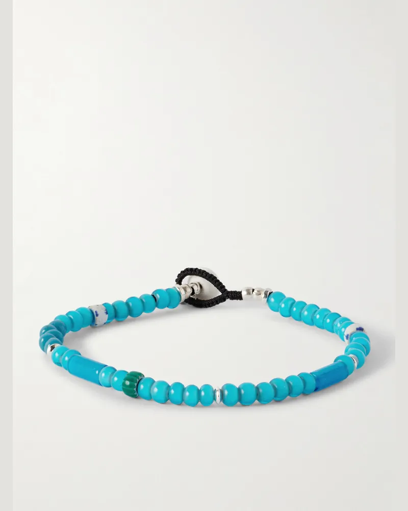 Mikia Sterling Silver, Glass and Shell Beaded Bracelet Blue