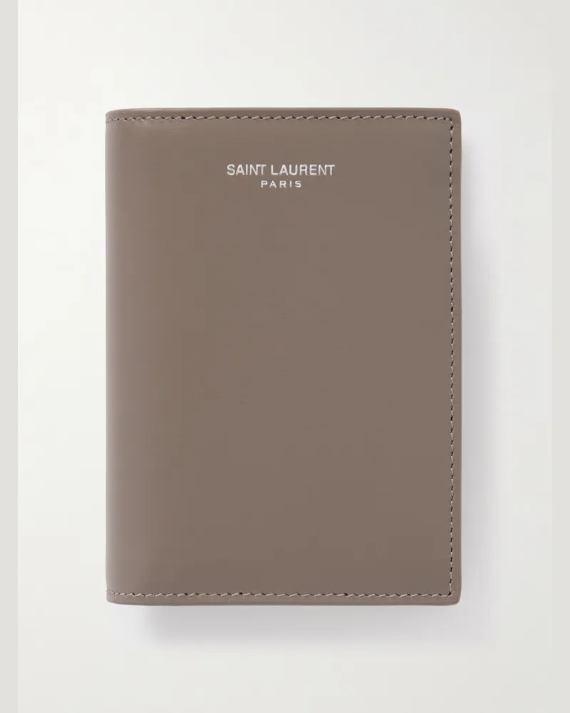 Saint Laurent Logo-Print Leather Bifold Wallet Brown