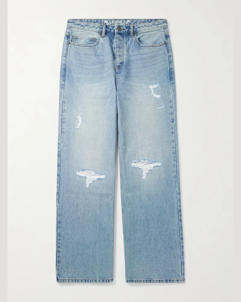 MANAAKI Rangi Straight-Leg Distressed Jeans Blue