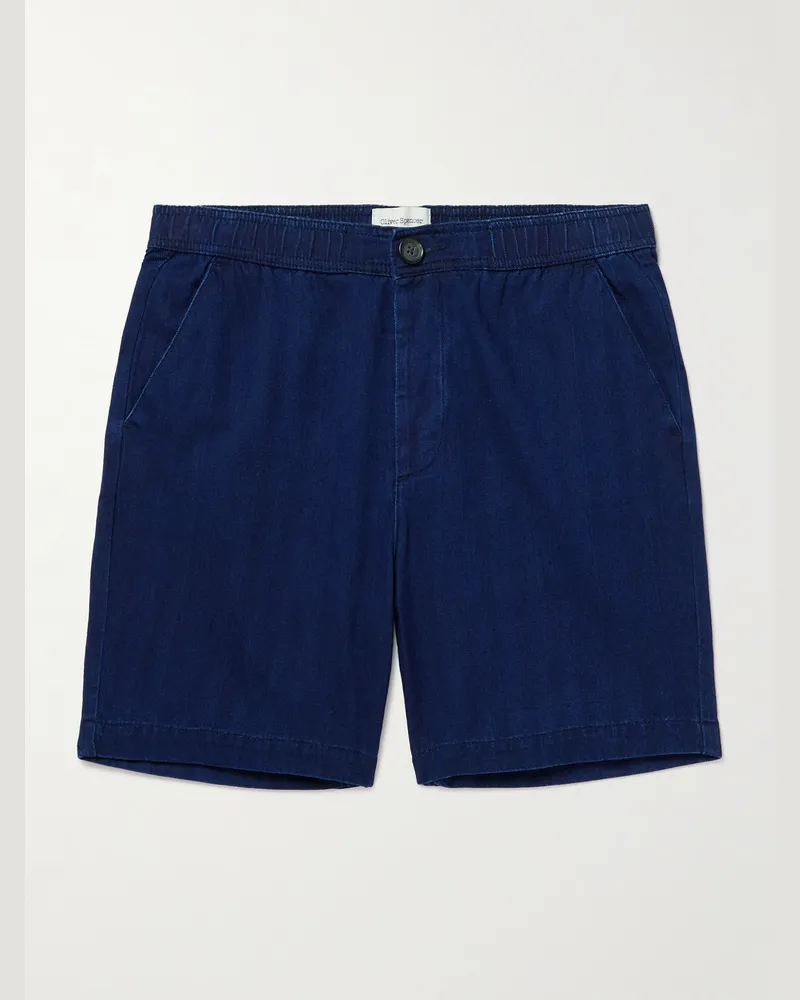 Oliver Spencer Osborne gerade geschnittene Shorts aus Baumwolle mit Fischgratmuster Blau