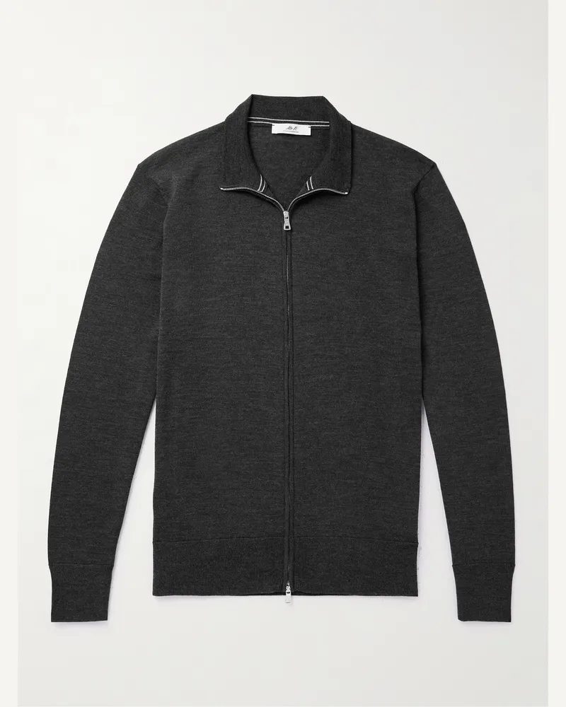 MR P. Richard Merino Wool Zip-Up Cardigan Gray