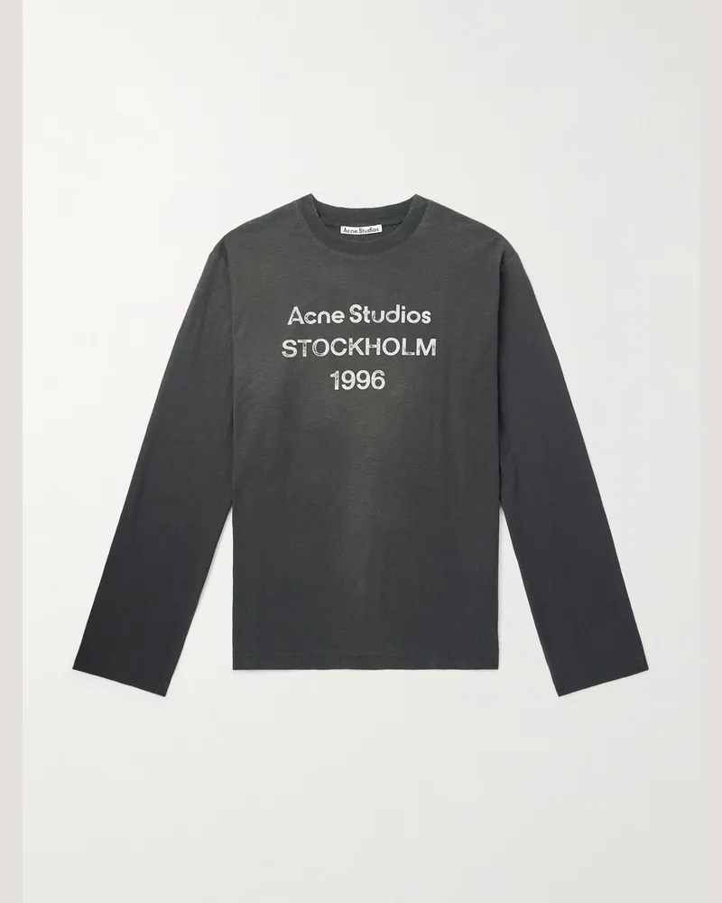 Acne Studios Edden U 1996 Logo-Print Distressed Cotton and Hemp-Blend T-Shirt Black
