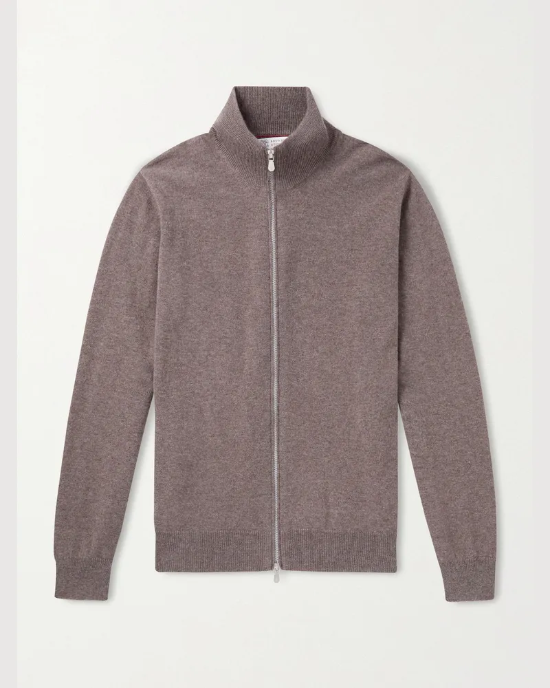 Brunello Cucinelli Cashmere Zip-Up Sweater Neutrals