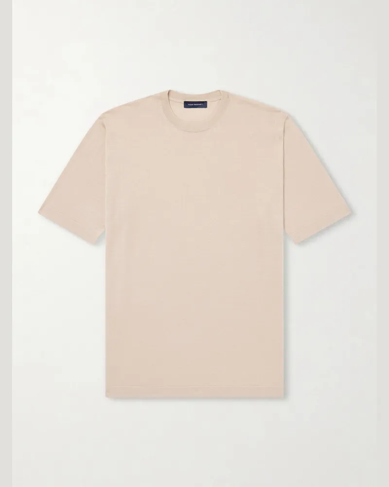 Thom Sweeney Cashmere and Silk-Blend Knitted T-Shirt Neutrals