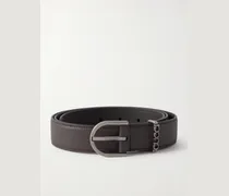 4cm Logo-Embellished Cross-Grain Leather Belt