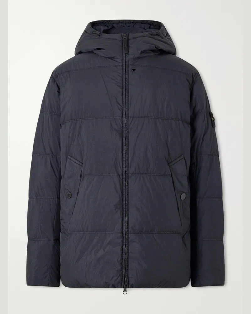 Stone Island Hooded Garment-Dyed Crinkle Reps NY Shell Down Jacket Blue