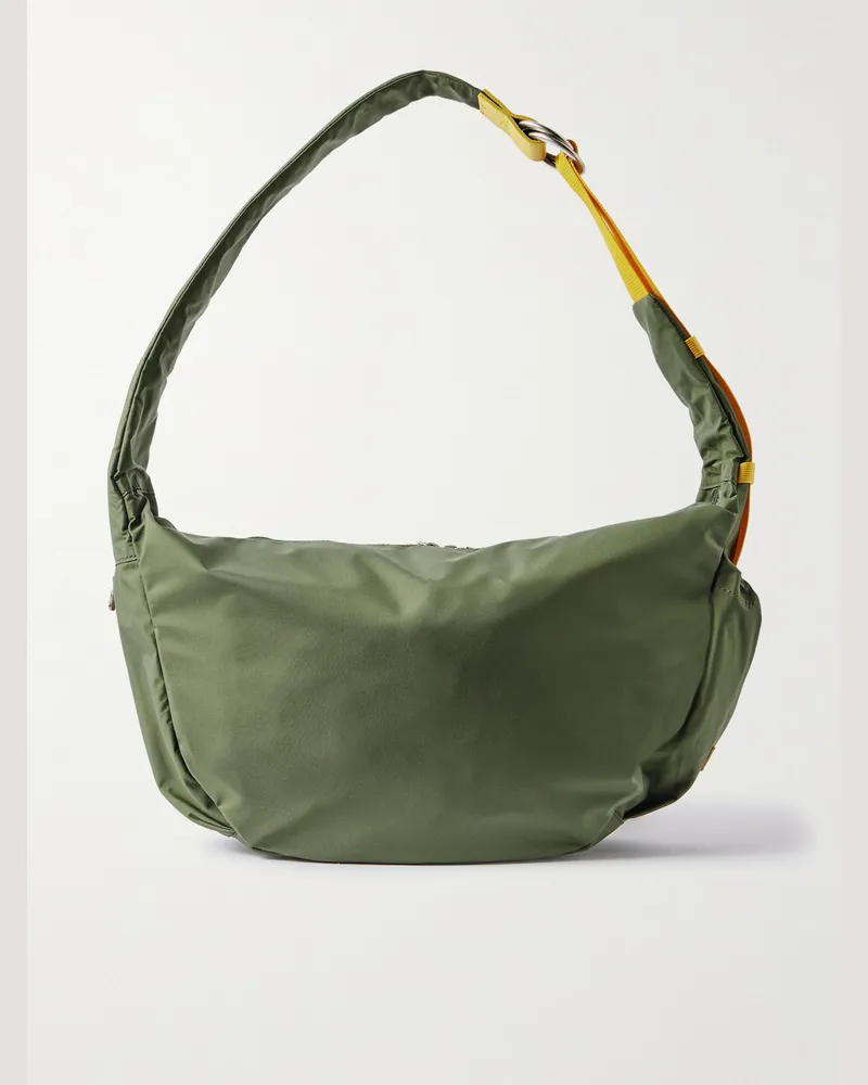 MASTER PIECE Ark Leather-Trimmed Nylon Shoulder Bag Green