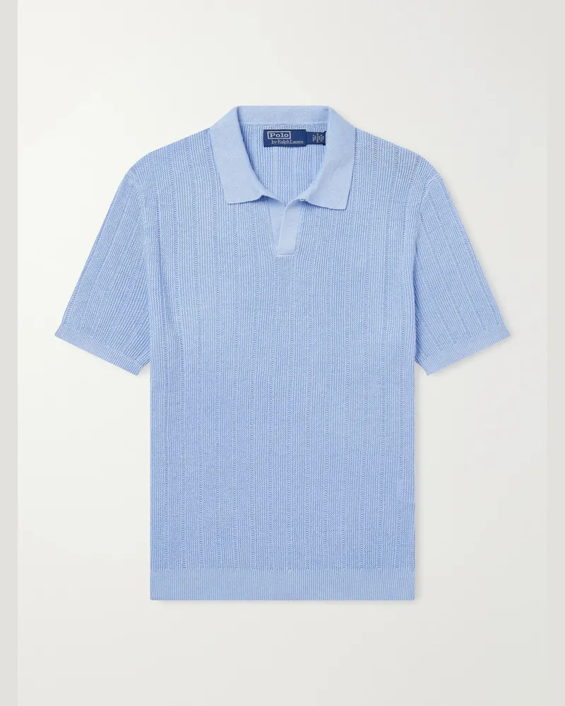 Ralph Lauren Ribbed Linen Polo Shirt Blue