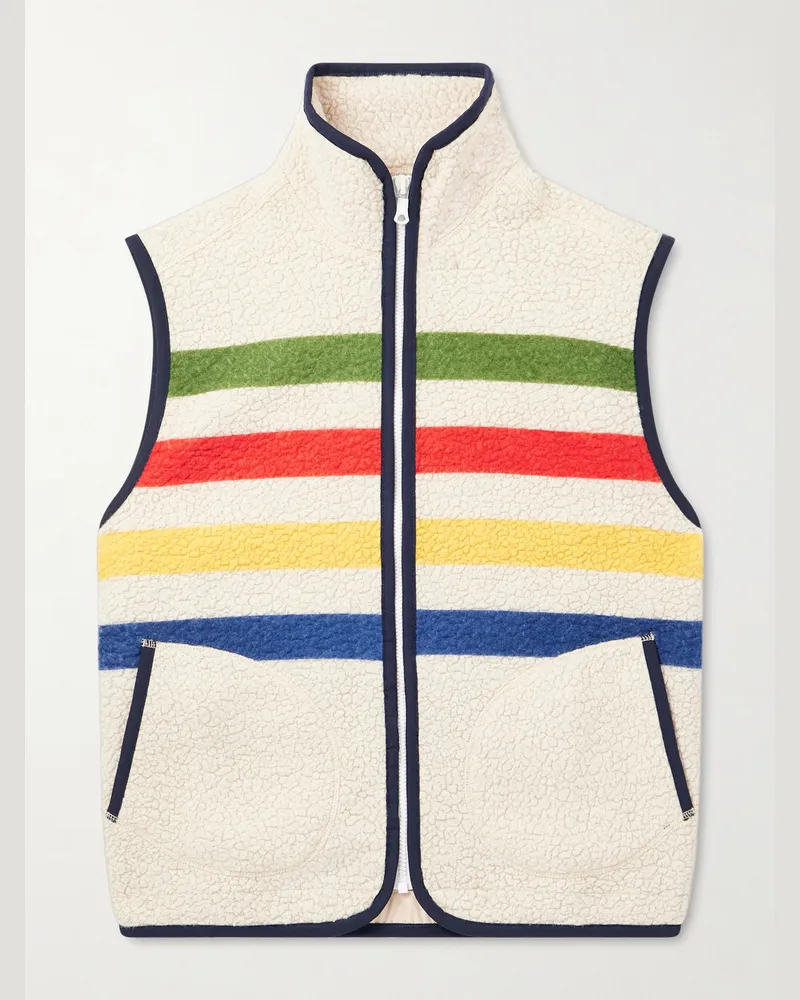 Drake's Striped Wool-Blend Fleece Gilet Neutrals