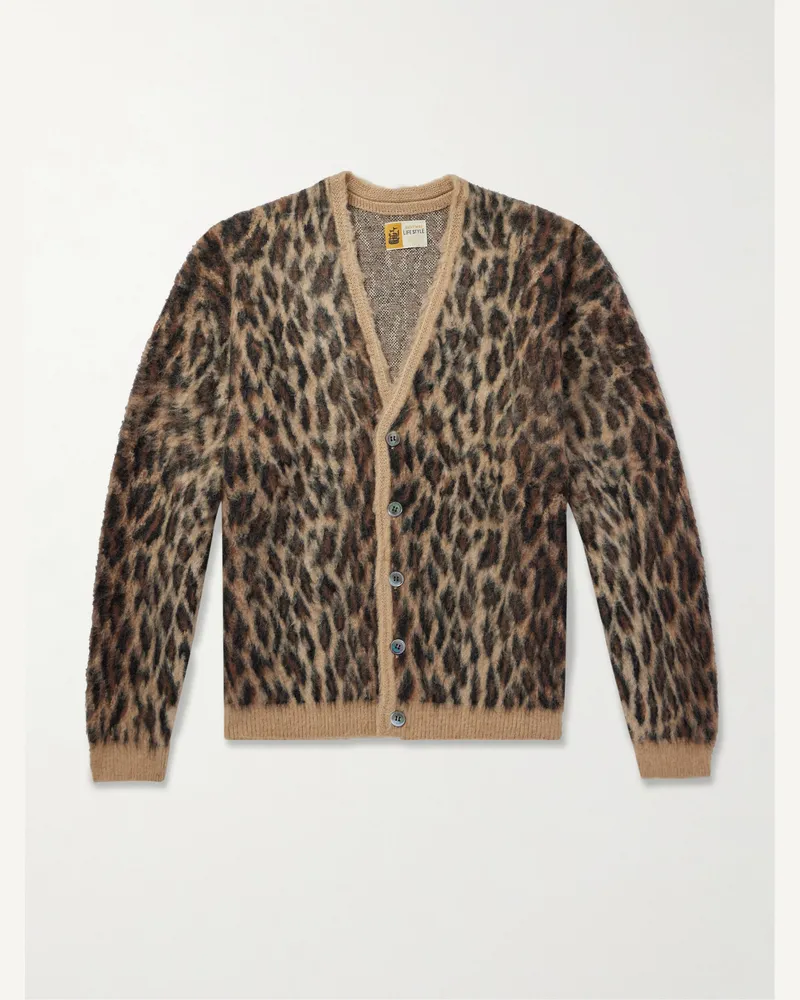 SAINT MXXXXXX Cardigan aus gebürstetem Jacquard-Strick mit Leopardenmuster Braun