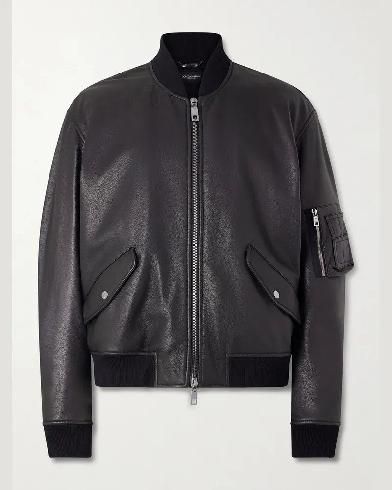 Dolce & Gabbana Wattierte Bomberjacke aus vollnarbigem Leder Schwarz