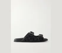 Logo-Jacquard Leather-Trimmed Canvas Sandals