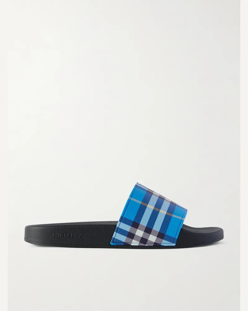 Burberry Pantoletten aus kariertem Canvas Blau