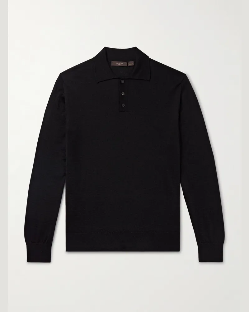 Incotex Zanone schmal geschnittener Pullover aus einer Kaschmir-Seidenmischung mit Polokragen Schwarz