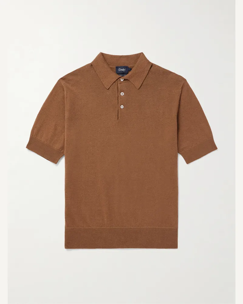 Drake's Polohemd aus einer Leinen-Baumwollmischung Braun