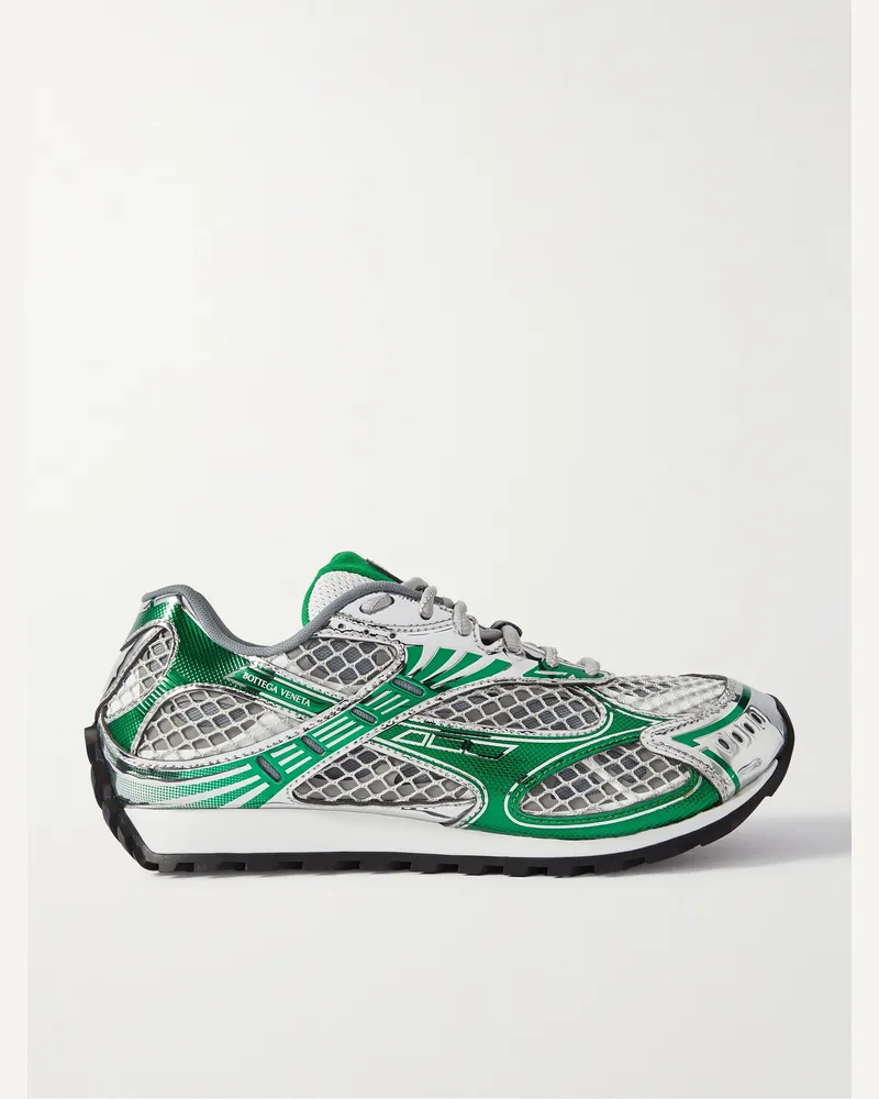 Bottega Veneta Orbit Metallic Rubber and Mesh Sneakers Green
