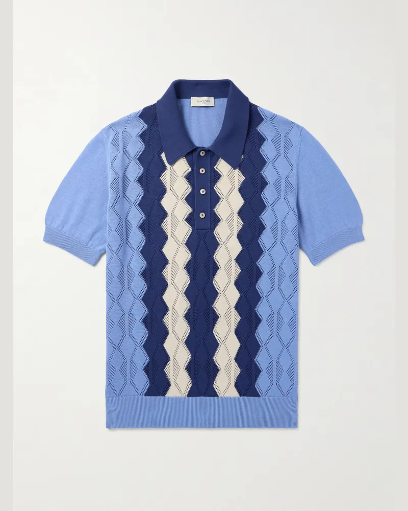 PIACENZA 1733 Polohemd aus Baumwolle in Pointelle-Strick Blau