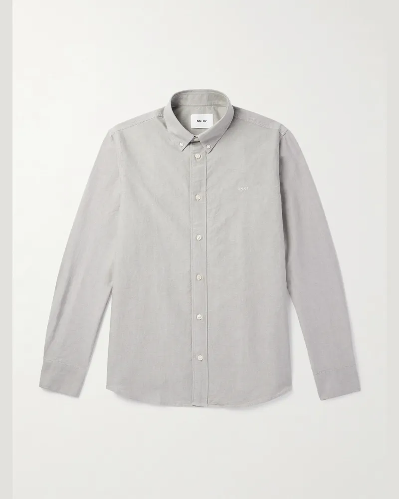 NN 07 Colby 5910 Hemd aus Biobaumwolle mit Button-Down-Kragen und Logostickerei GrüN