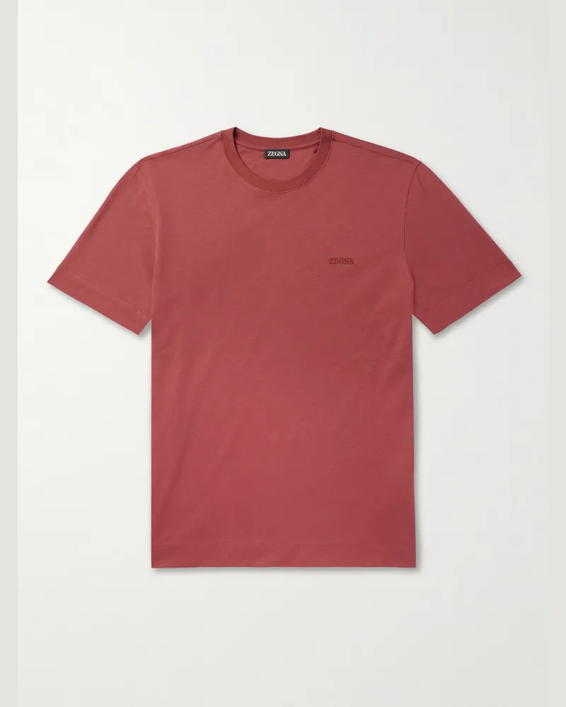 Ermenegildo Zegna Schmal geschnittenes T-Shirt aus Baumwoll-Jersey mit Logostickerei Rot