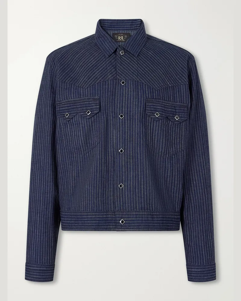 RRL Western Striped Cotton-Jacquard Broken-Twill Overshirt Blue