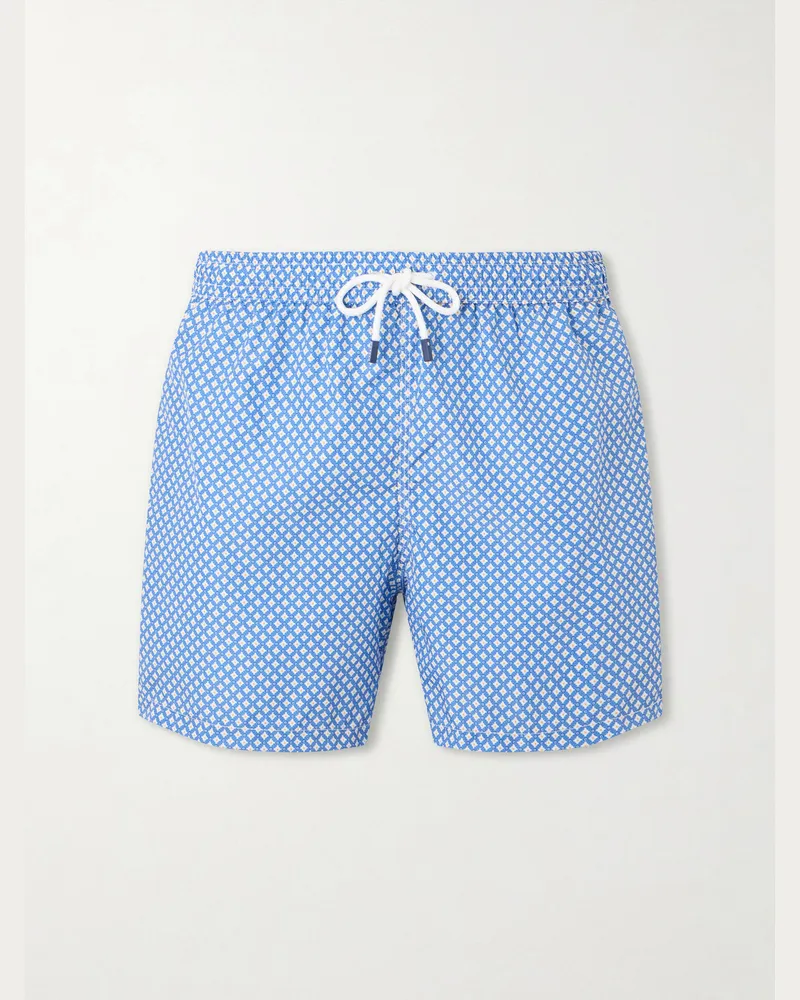 Fedeli Madeira Straight-Leg Mid-Length Printed Swim Shorts Blue