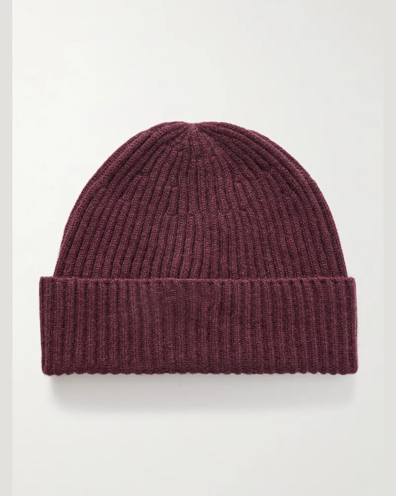 Brunello Cucinelli Beanie aus Kaschmir in Rippstrick Burgunder