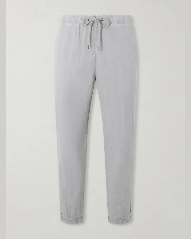 James Perse Straight-Leg Linen-Blend Canvas Drawstring Trousers Gray