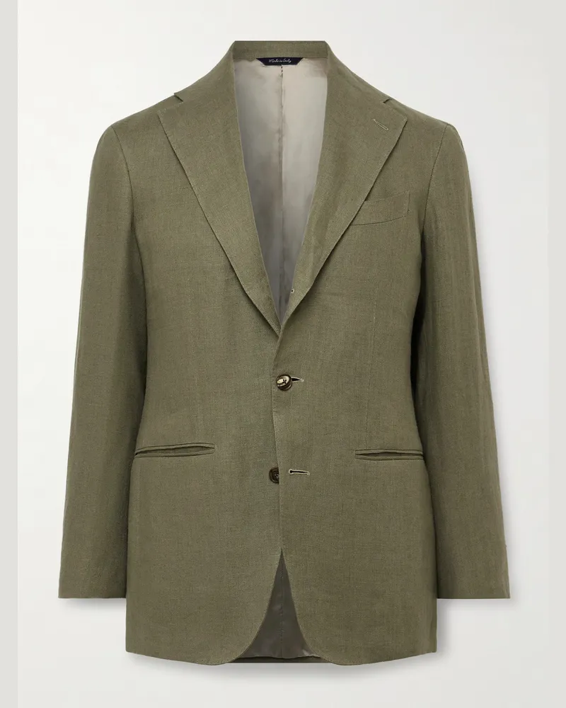 SAMAN AMEL Unstructured Linen Suit Jacket Green