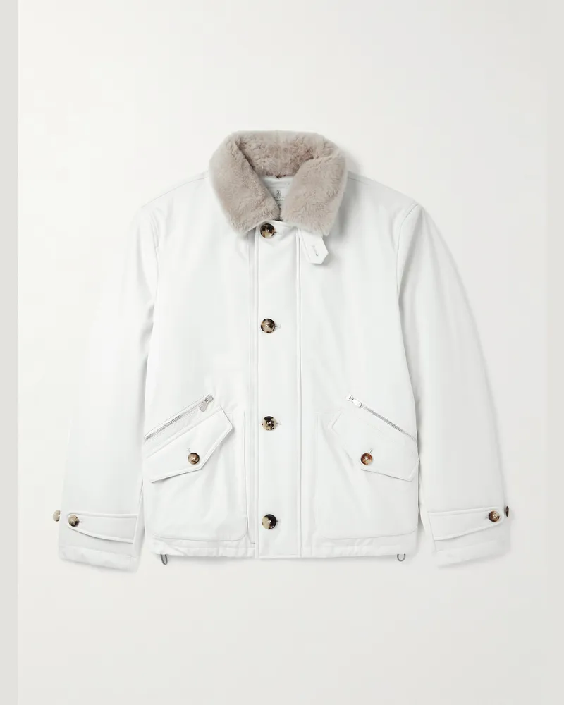 Brunello Cucinelli Shearling-Trimmed Shell Jacket White