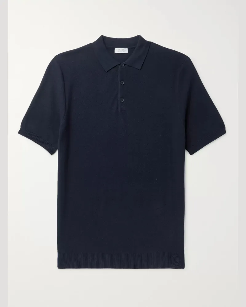 Sunspel Slim-Fit Cotton-Piqué Polo Shirt Blue