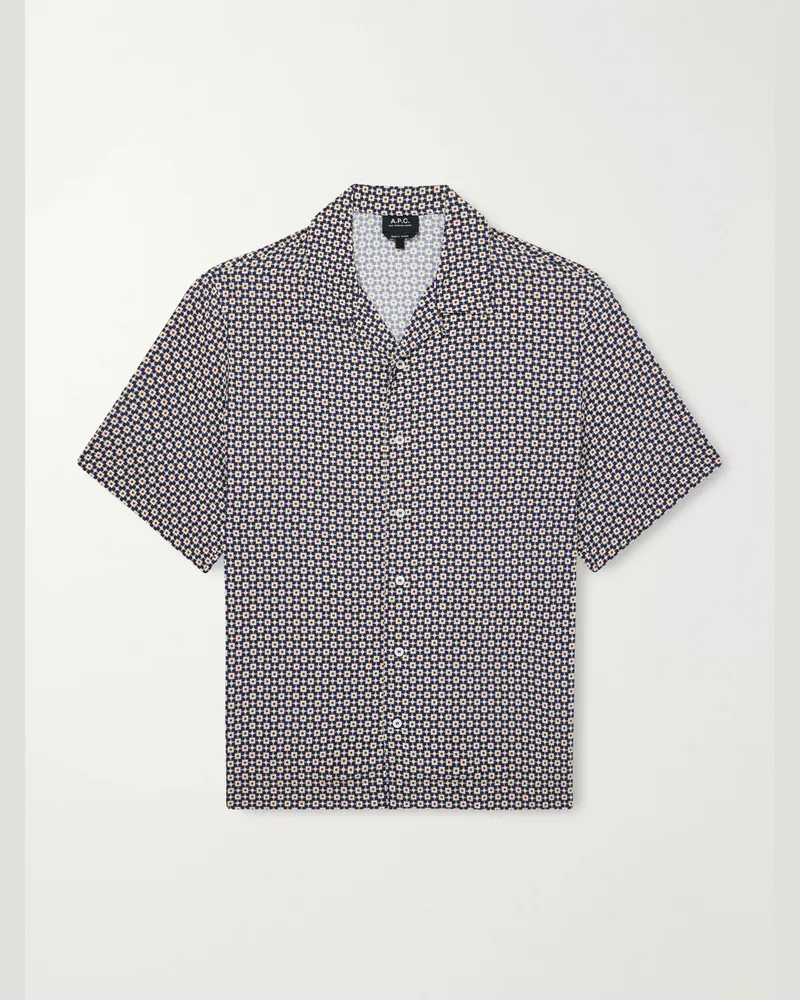 A.P.C. Bennet Printed Crepe de Chine Shirt Blue