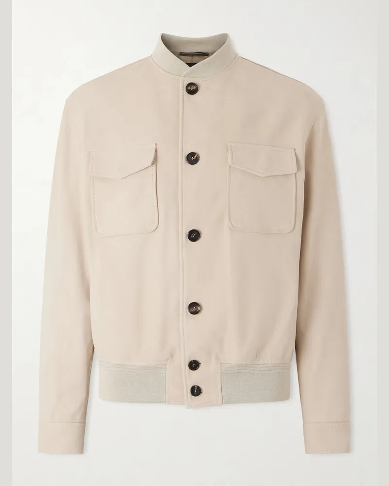 Slowear Suede Bomber Jacket Neutrals