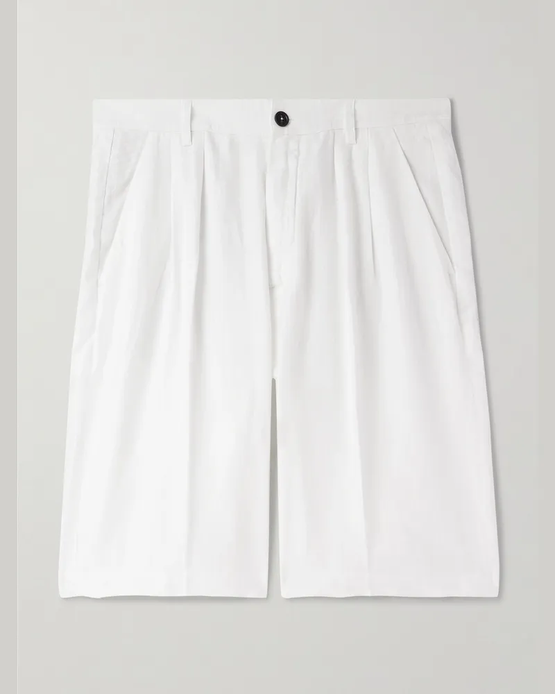 Massimo Alba Cliff gerade geschnittene Bermudashorts aus Leinen mit Falten Weiß