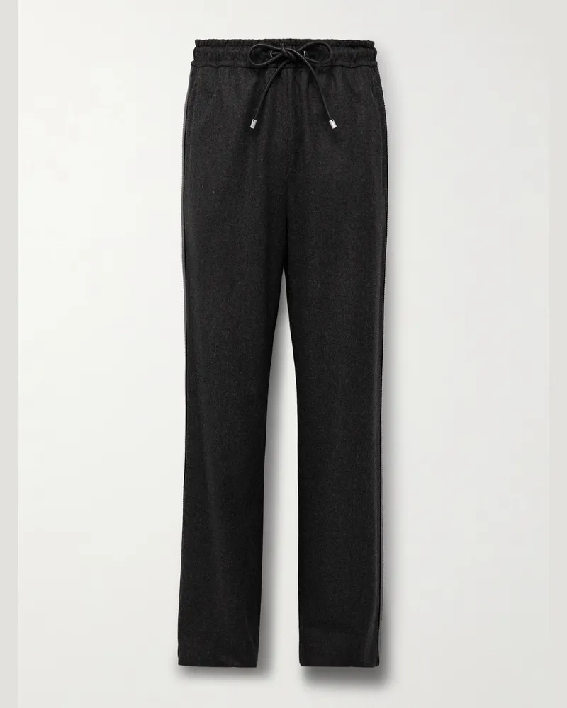 Loewe Gerade geschnittene Hose aus Flanell aus einer Woll-Kaschmirmischung mit Kordelzugbund und Lederbesatz Grau