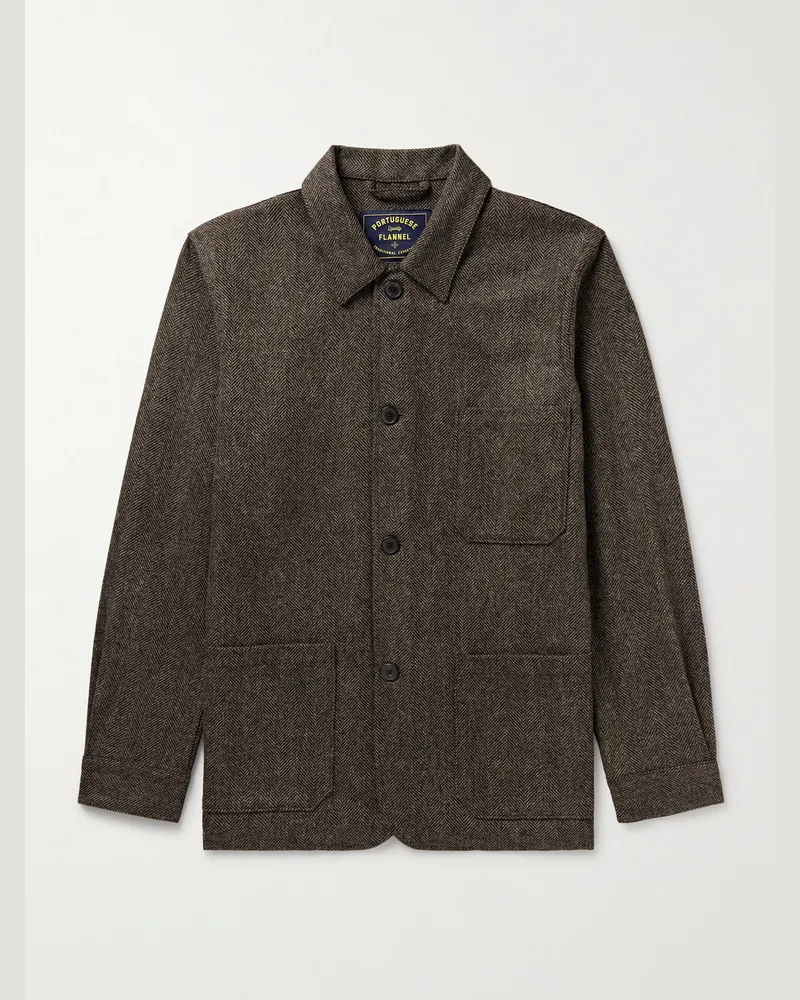 Portuguese Flannel Labura Herringbone Virgin Wool Jacket Brown